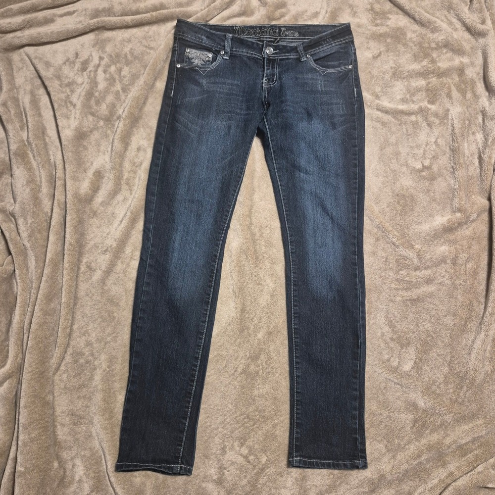 Montana Jeans Womens 9/10 Dark Wash Rhinestone Embroidered Slim Fit Y2K Denim